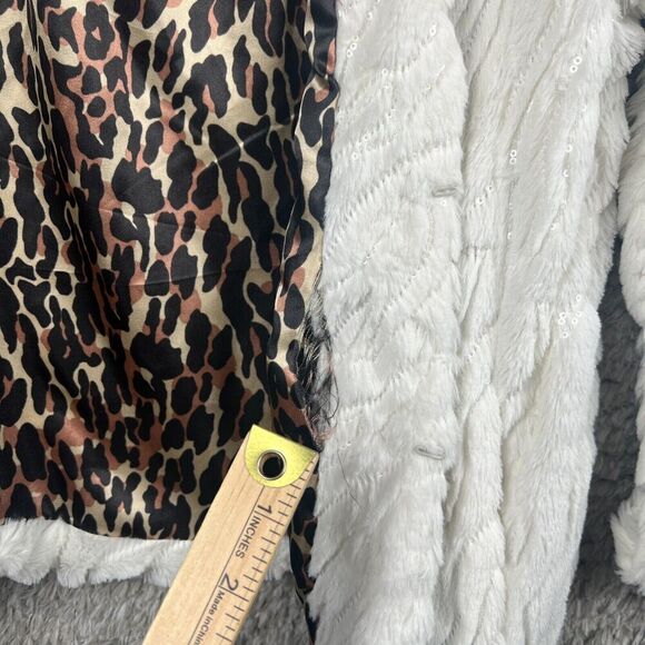 Betsy Johnson White Faux Fur Jacket Coat Size Large Animal Print Lining *READ* - Picture 10 of 10
